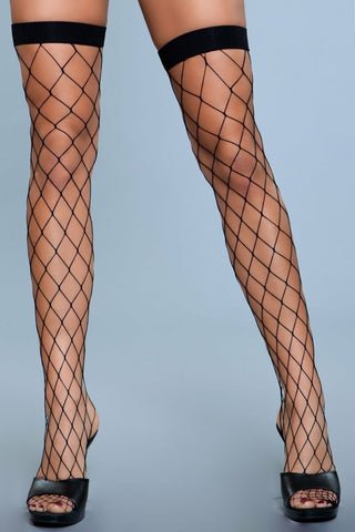1916 Amber Lace Top Fishnet Thigh Highs White