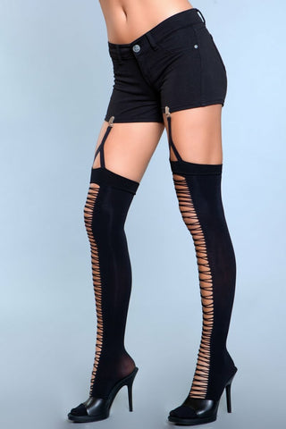 1916 Amber Lace Top Fishnet Thigh Highs Nude