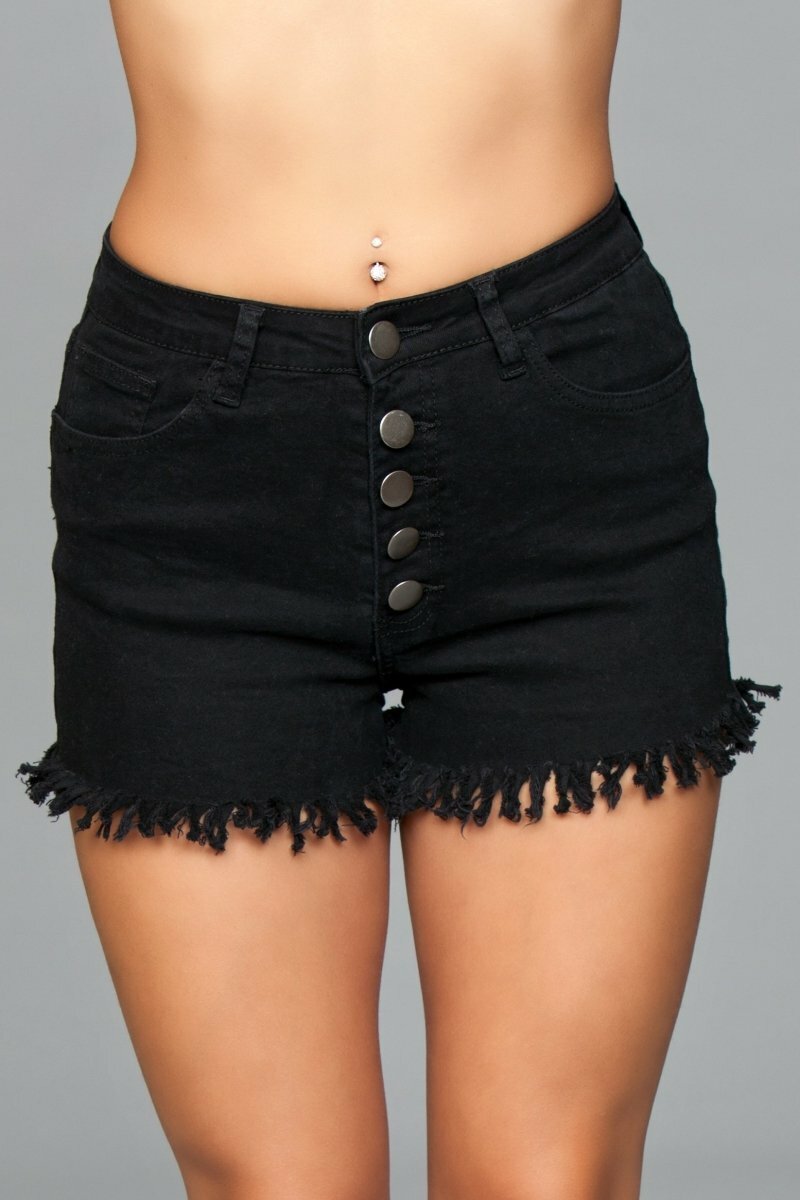 J9BK Fringed Button Up Shorts - Black Luxe Cartel
